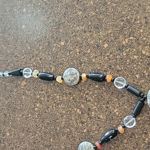 Hand made 39" Stone,Crystal and Glass bead tassel Necklace. Earthy tones - Picture 3 of 8